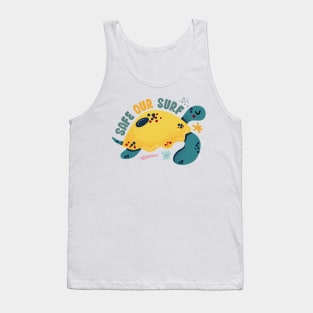 Safe our Surf quote with cute sea animal turtle, starfish, coral and shell Tank Top